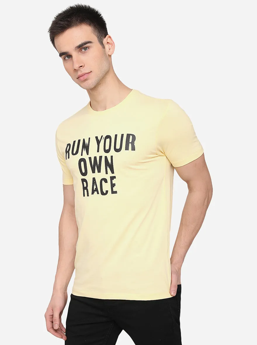 Light Yellow Printed Slim Fit T-Shirt | JadeBlue