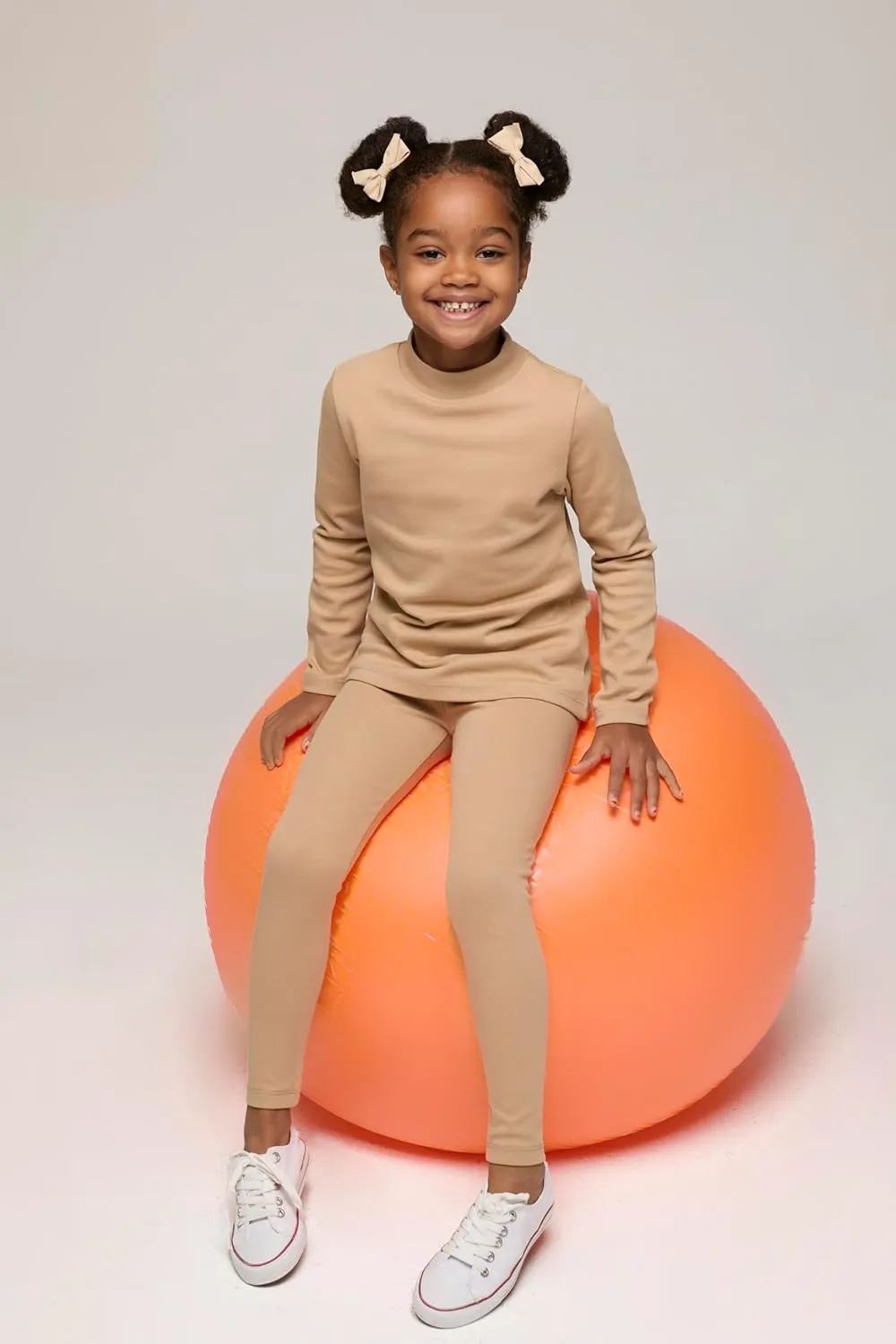 Lilax Girls' Basic Long Sleeve Mock Turtleneck Cotton T-Shirt