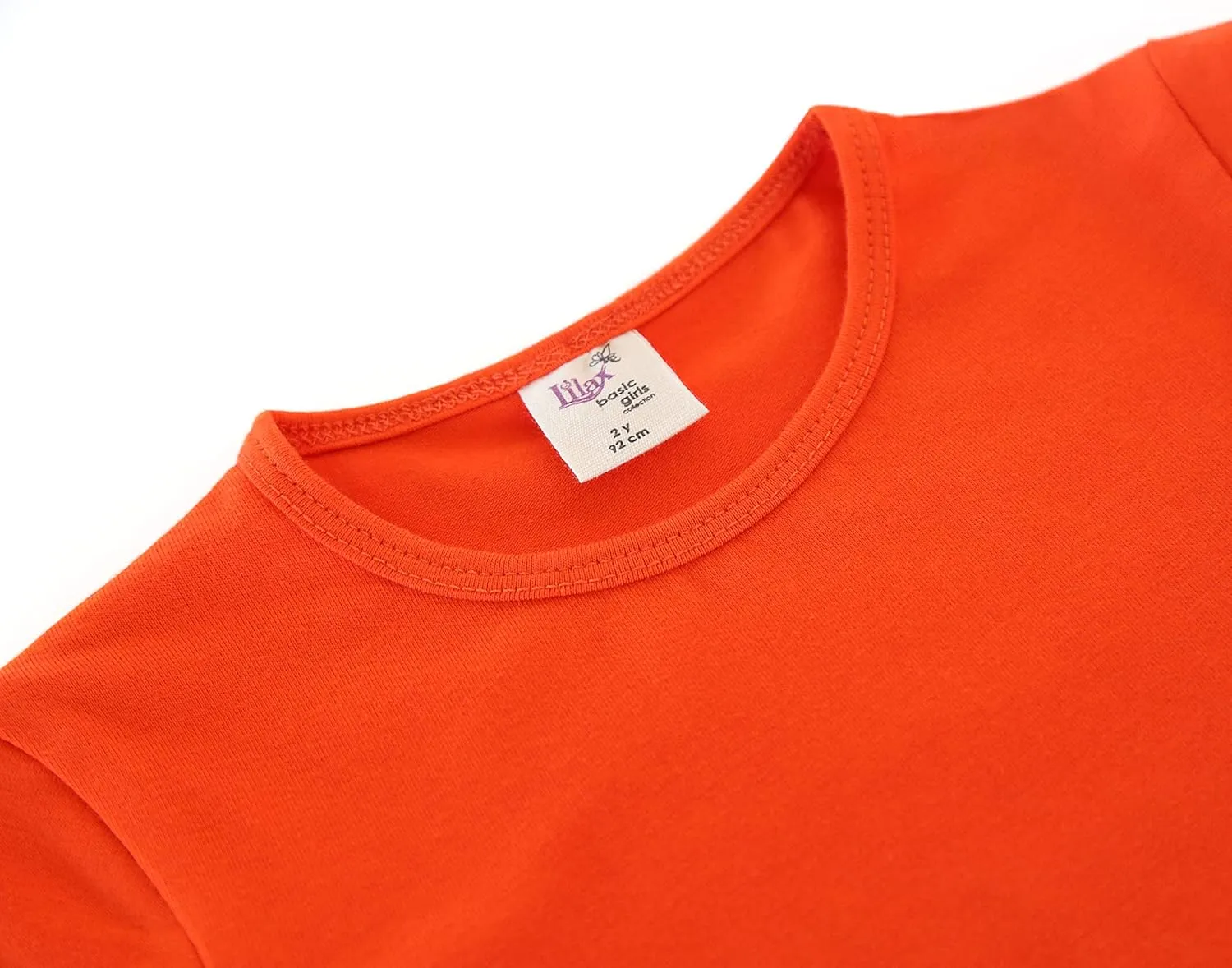 Lilax Girls' Basic Short Puff Sleeve Round Neck Cotton T-Shirt