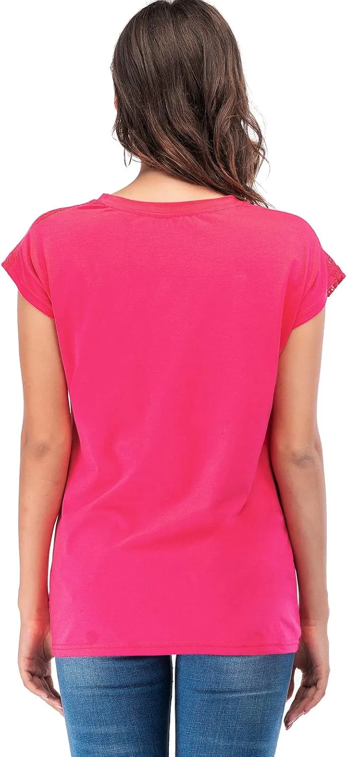 LUSMAY Womens Casual Short Sleeve Lace T Shirts Loose Twist Knot Front Blouse Tops