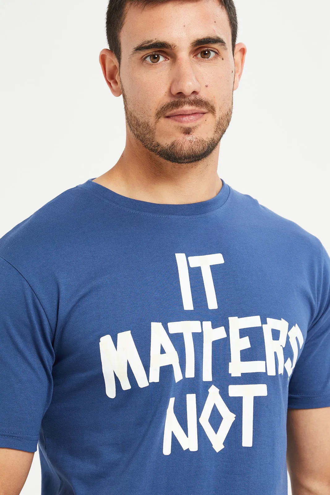 Men Navy Printed Basic T-Shirt