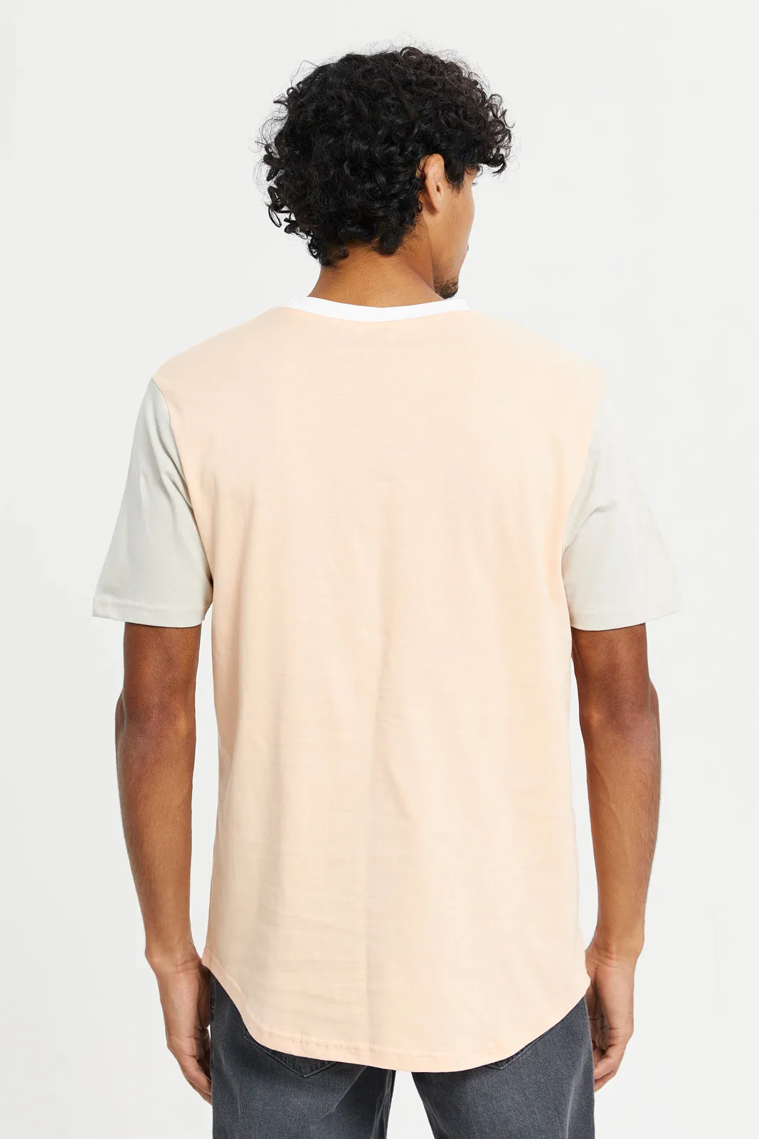 Men Pink And Mint Printed Oversized T-Shirt