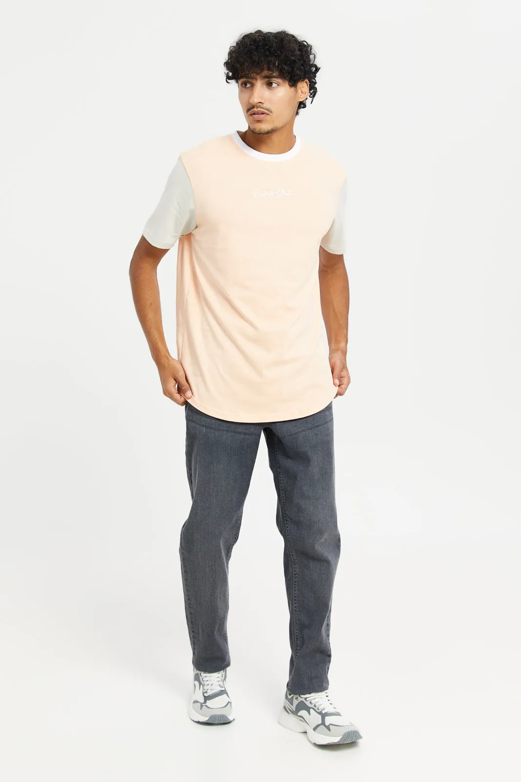 Men Pink And Mint Printed Oversized T-Shirt