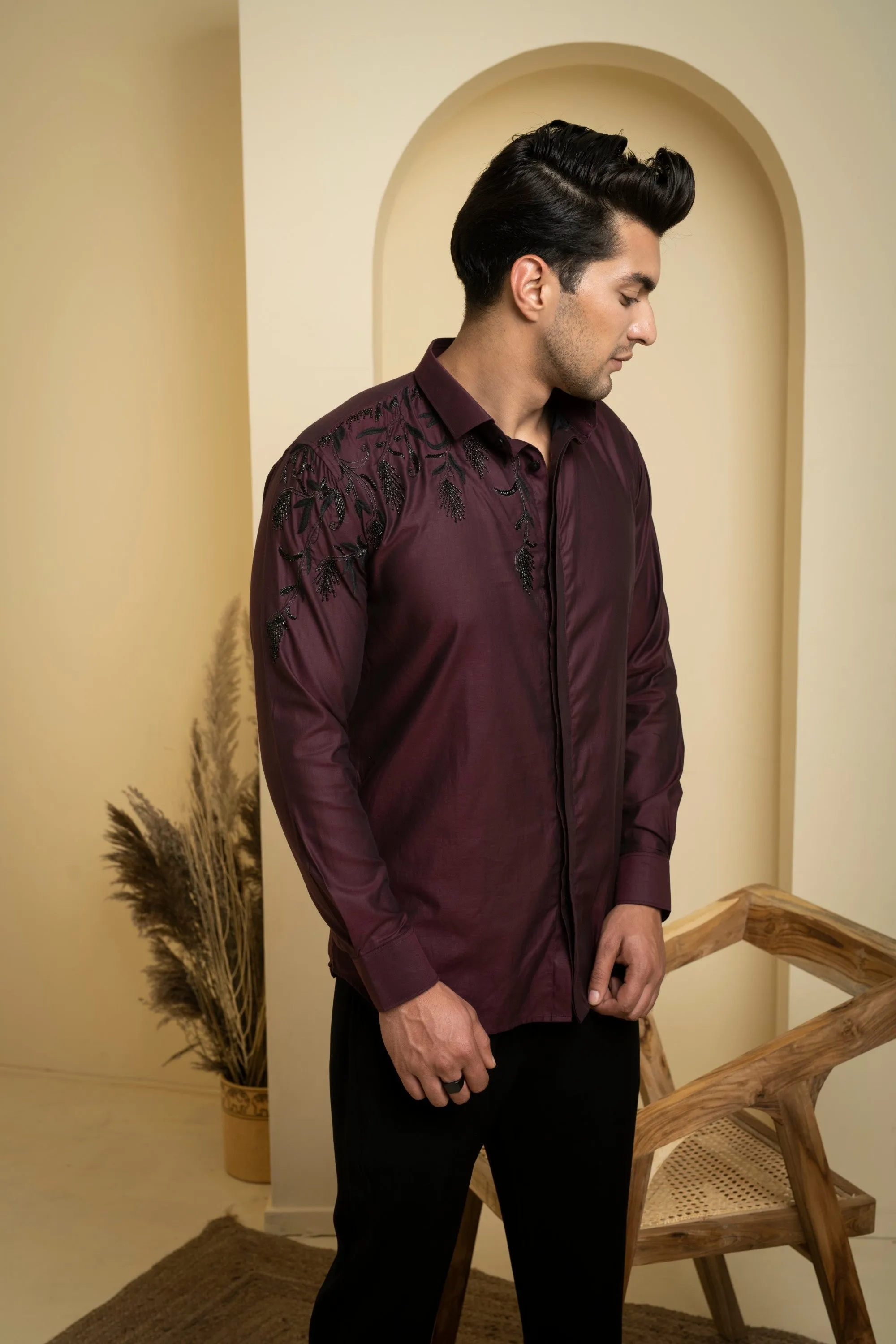 Men's Burgundy Color Daze Full Sleeves Shirt - Hilo Design