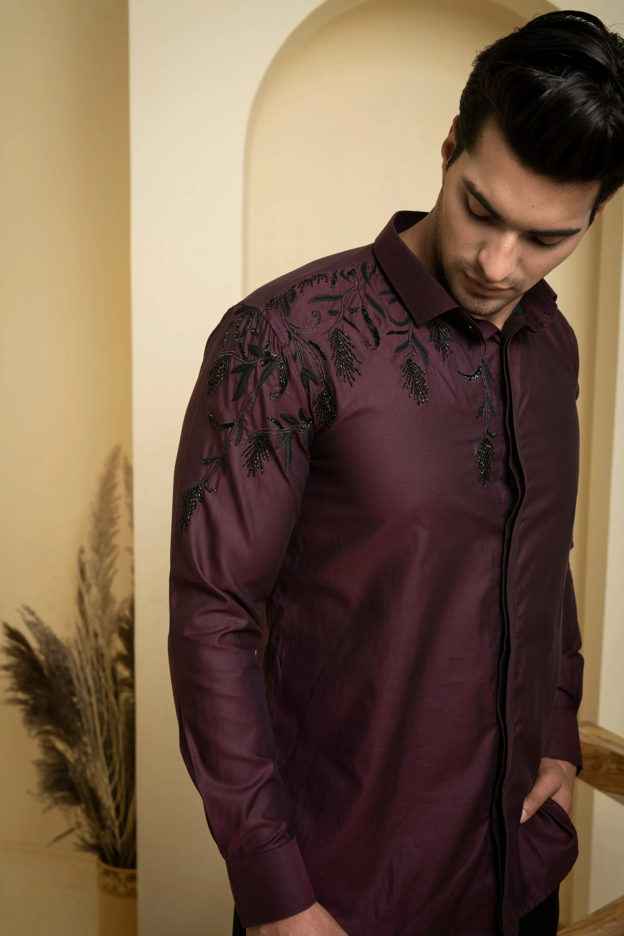 Men's Burgundy Color Daze Full Sleeves Shirt - Hilo Design