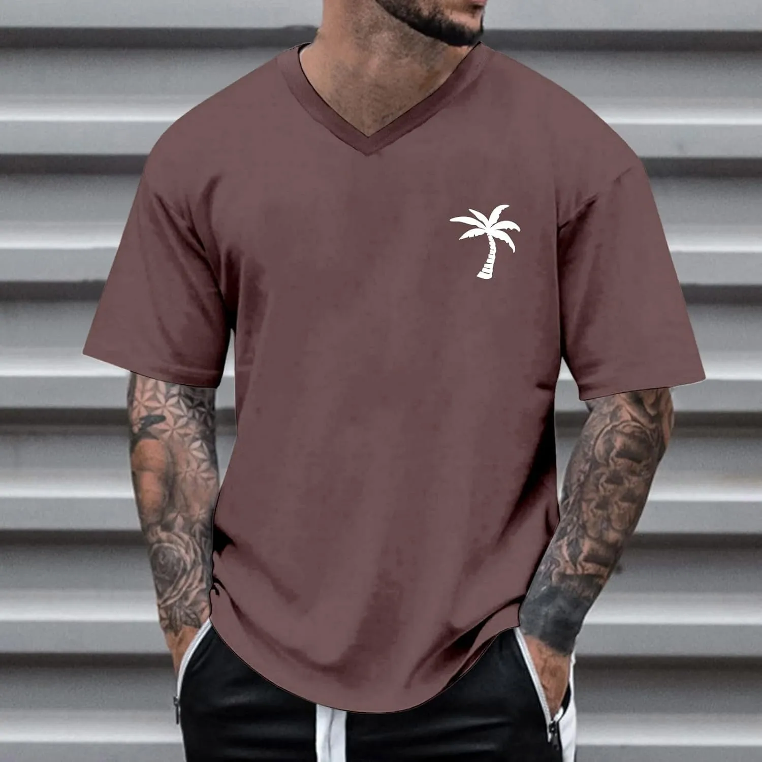 Mens Loose Fit Graphic Shirts Short Sleeve Heavyweight Cotton Printed T-Shirts Casual Retro Streetwear Tshirts Tops