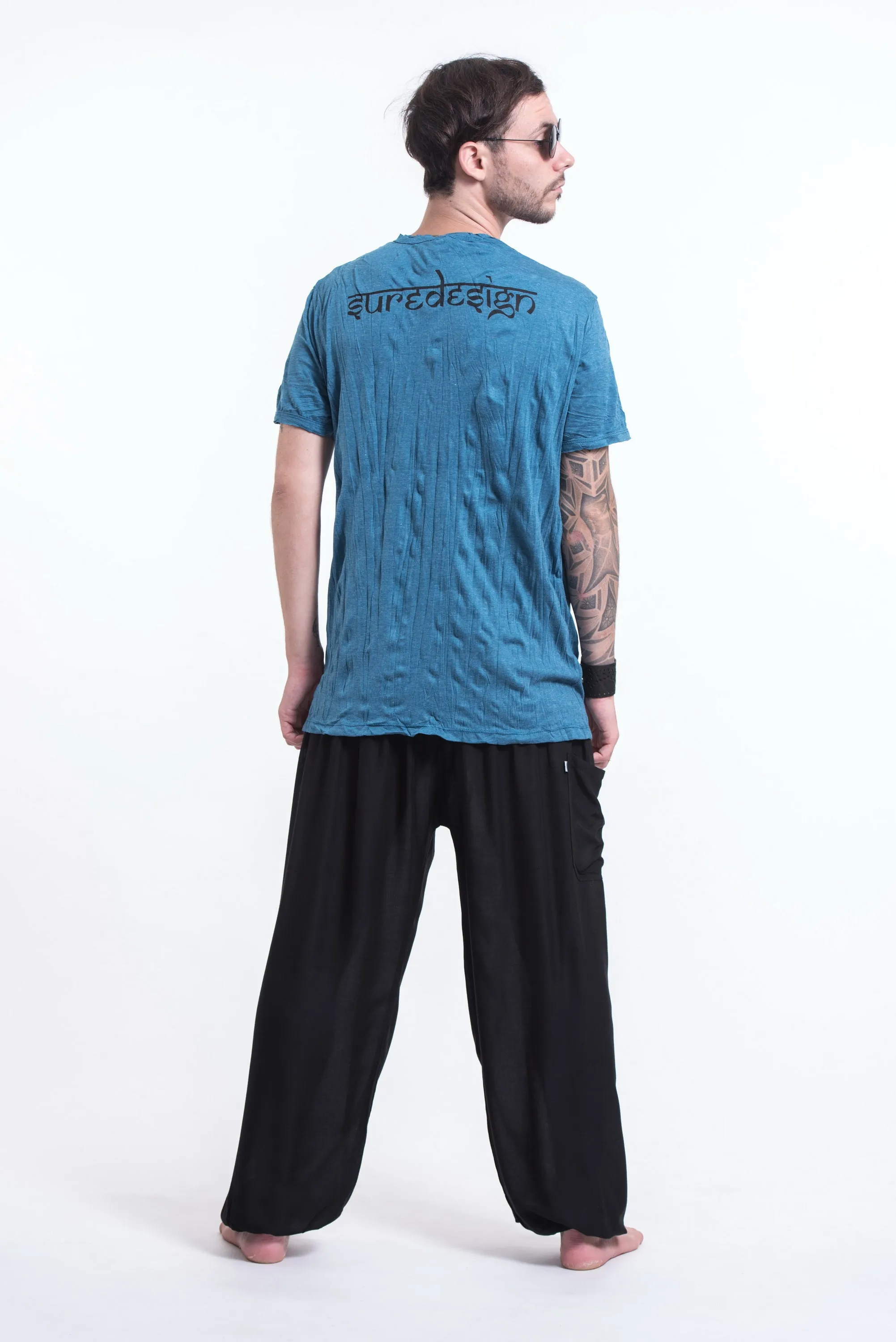 Mens See No Evil Buddha T-Shirt in Denim Blue