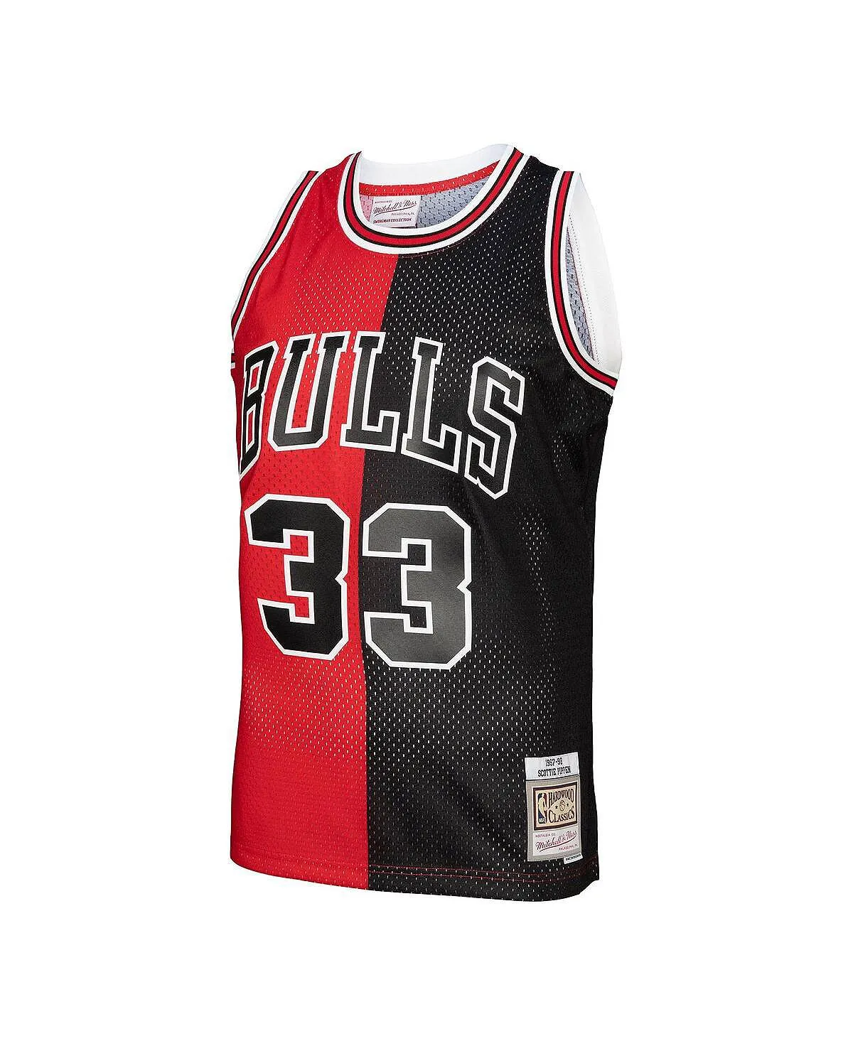 Men's t-shirt scottie pippen red, black chicago bulls hardwood classics 1997-98 split swingman jersey Mitchell & Ness, multi