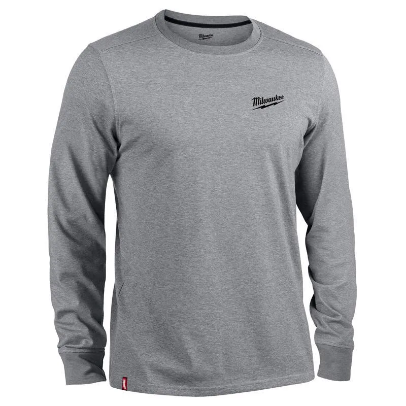 Milwaukee XXL Long Sleeve Men's Crew Neck Gray Hybrid Work Tee Shirt