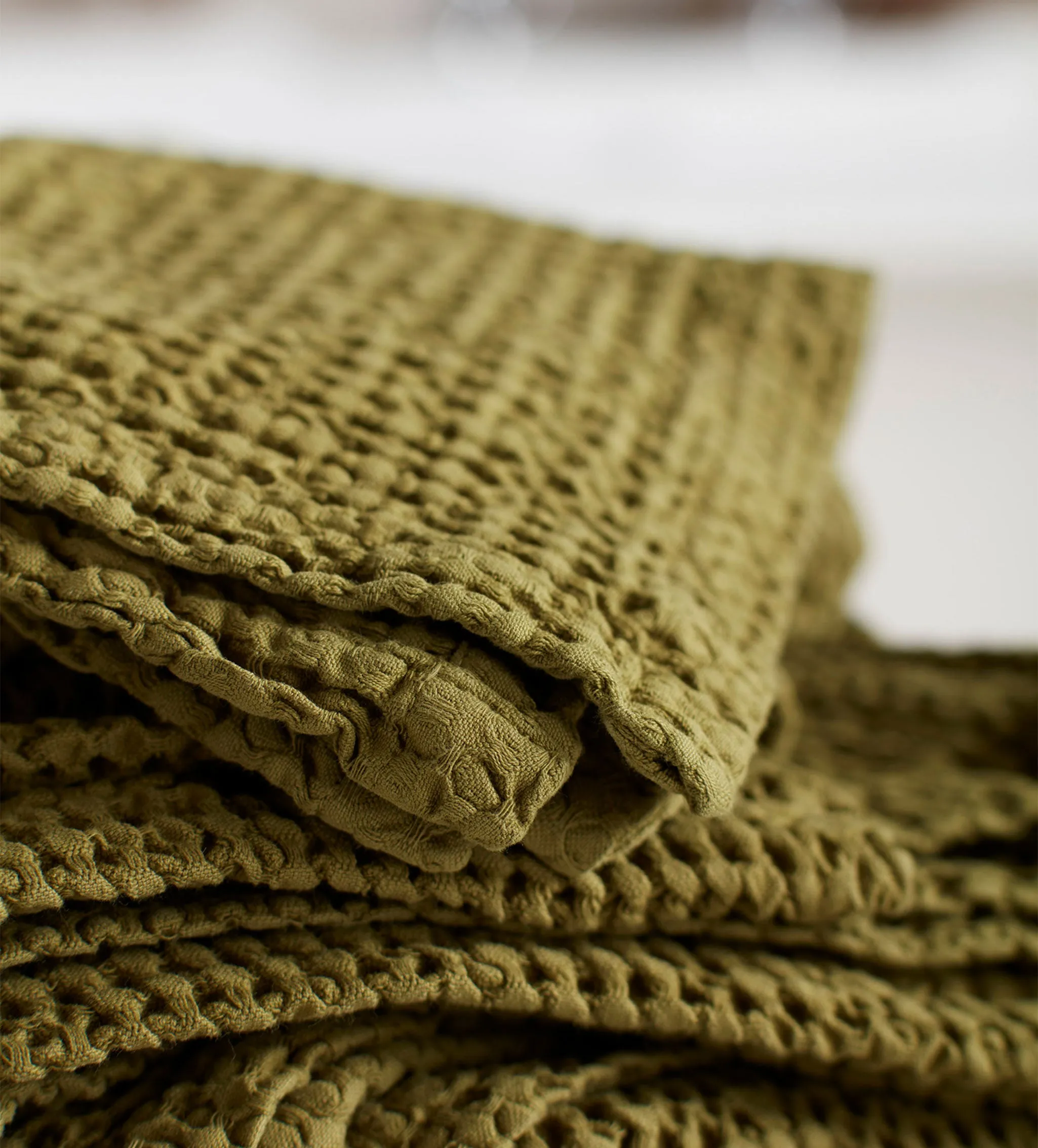 Moss Green 100% Cotton Waffle Towels