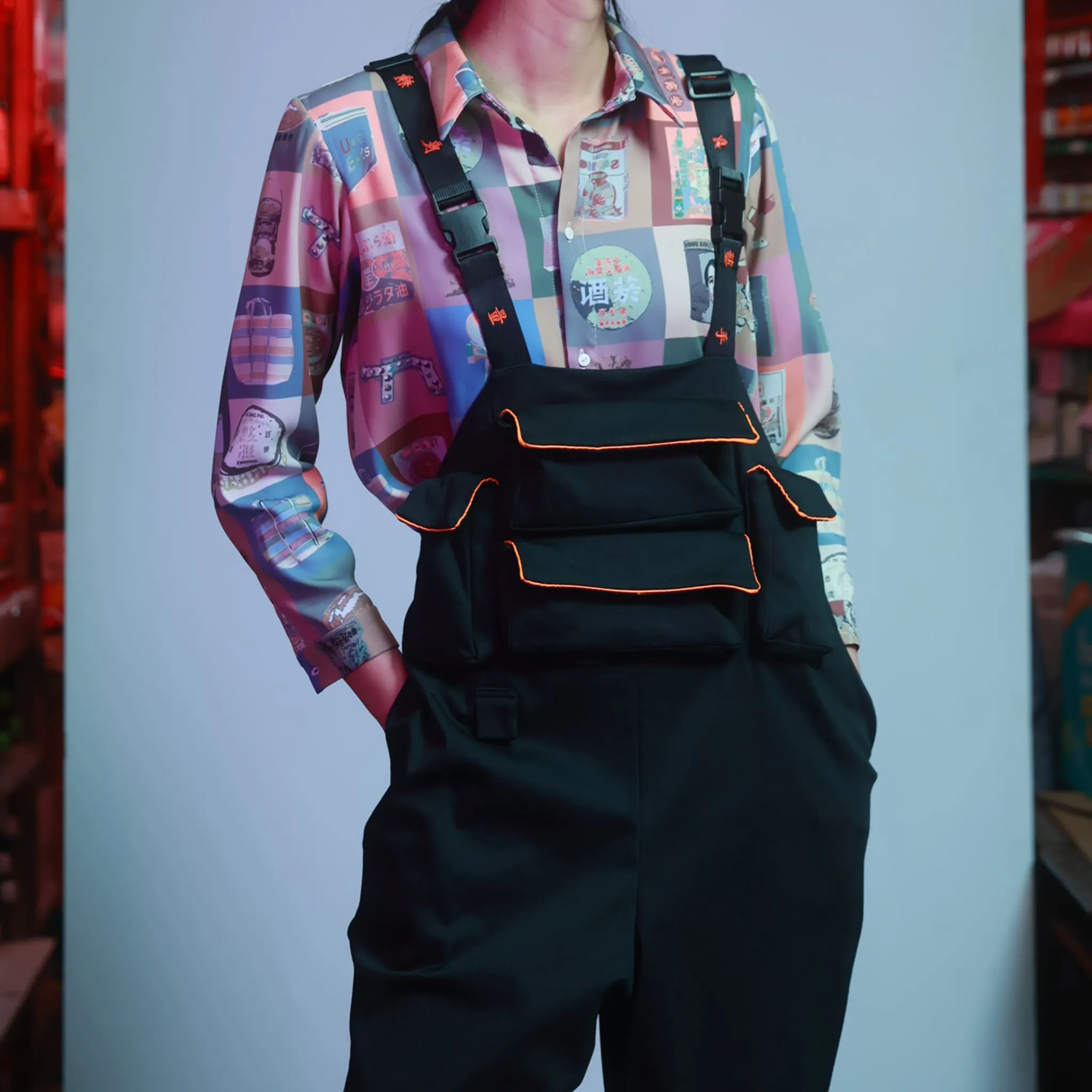 Multi-Pocket Embroidery Overall