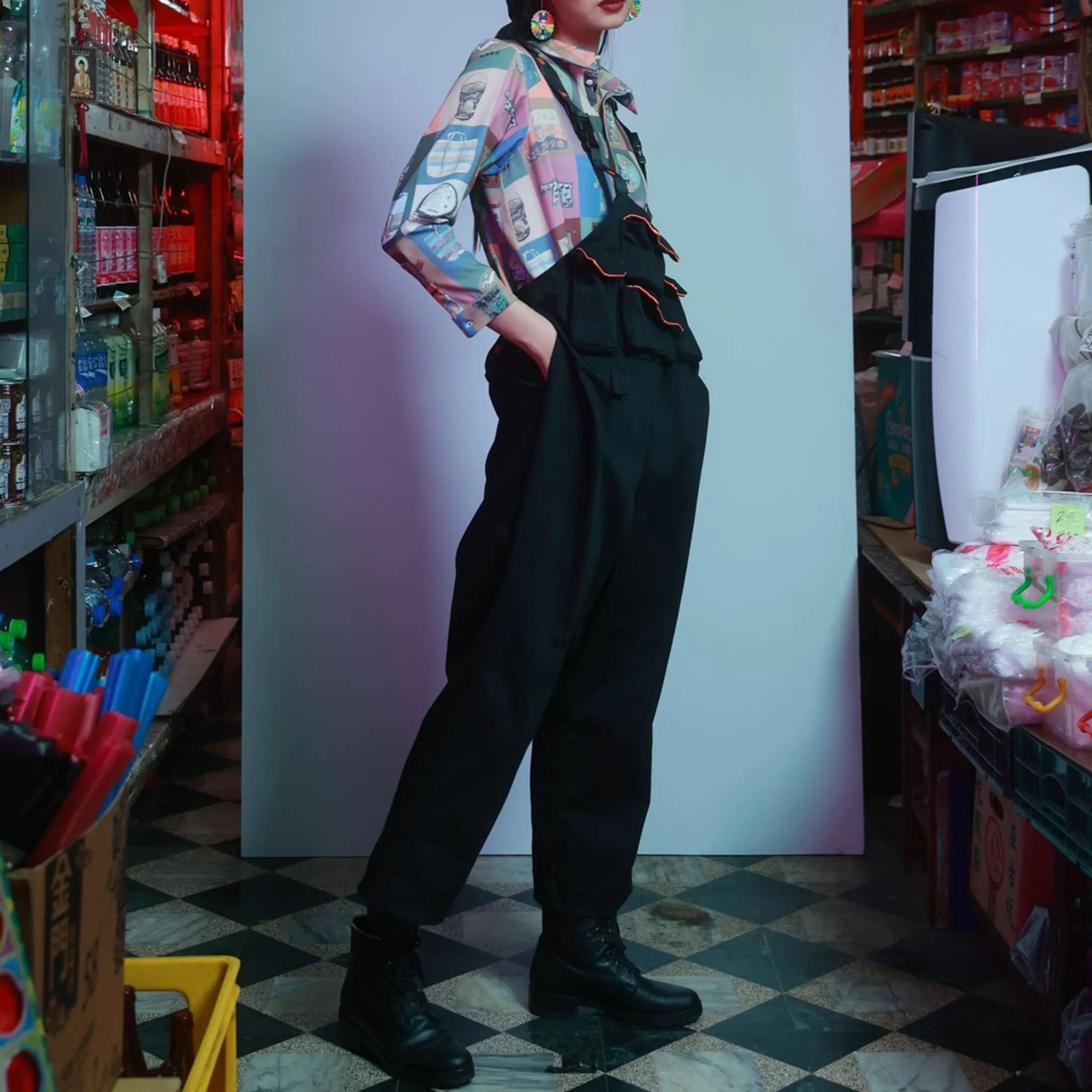 Multi-Pocket Embroidery Overall