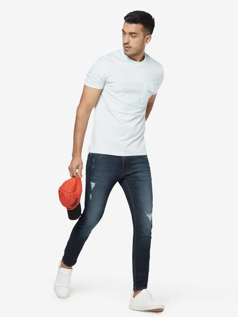 Nuon Light Blue Slim-Fit Pure-Cotton T-Shirt
