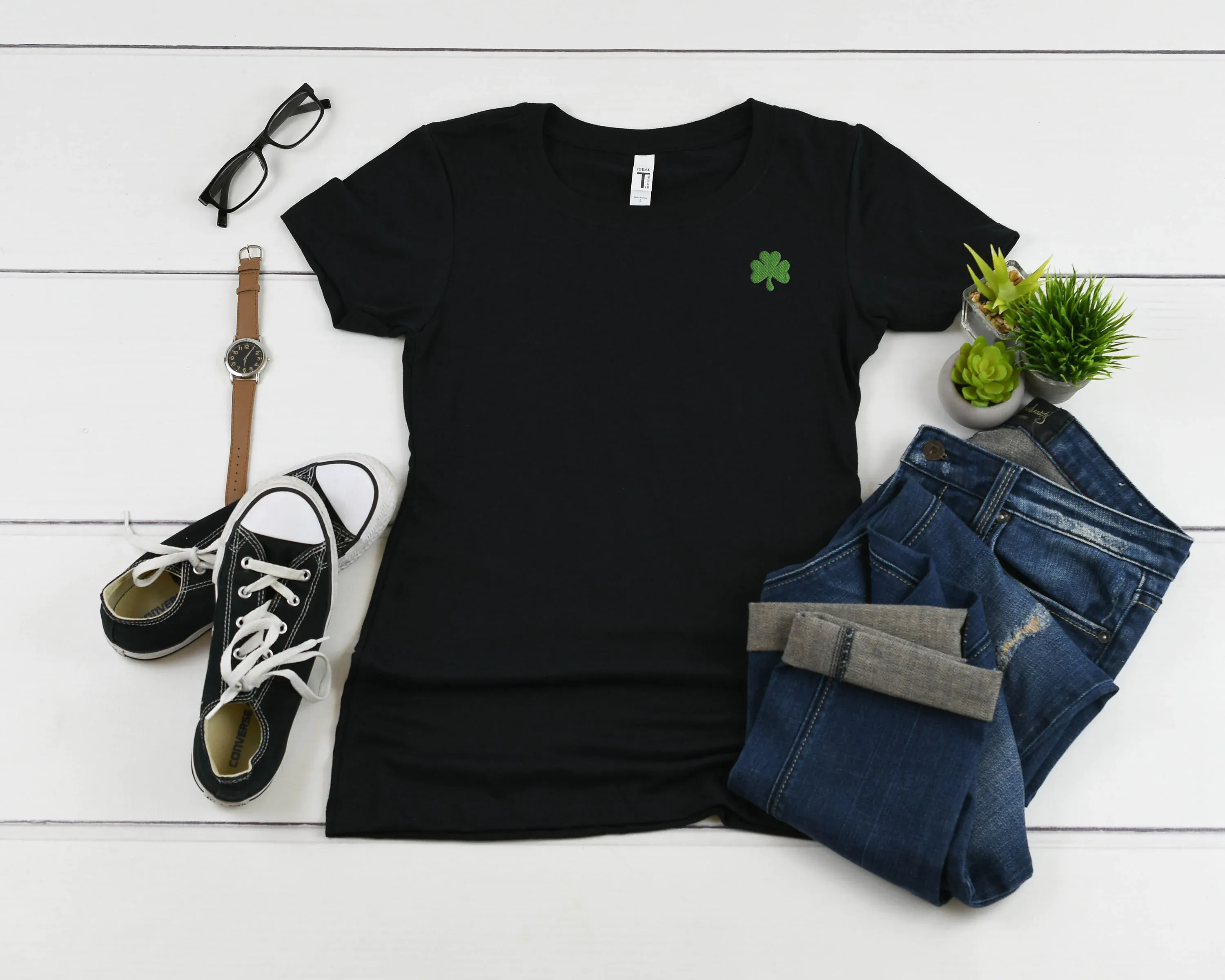 Personalized Embroidered Shamrock Clover St. Patrick's Day Customized T-Shirts,