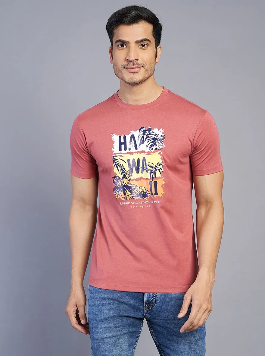 Pink Printed Slim Fit T-Shirt | JadeBlue
