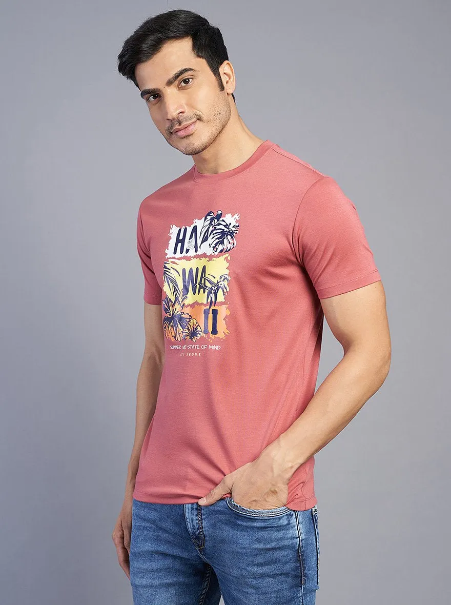 Pink Printed Slim Fit T-Shirt | JadeBlue