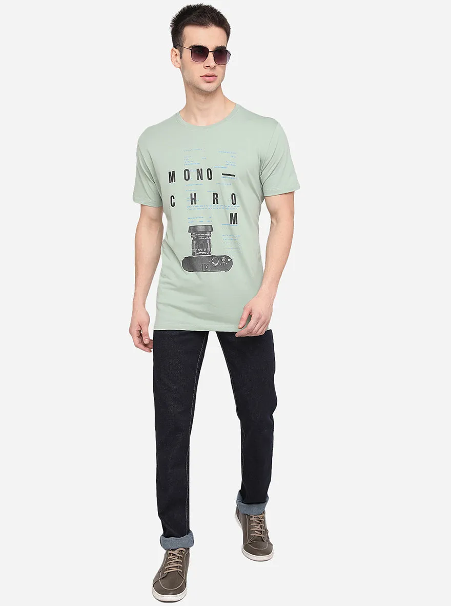 Pista Green Printed Slim Fit T-Shirt | JadeBlue
