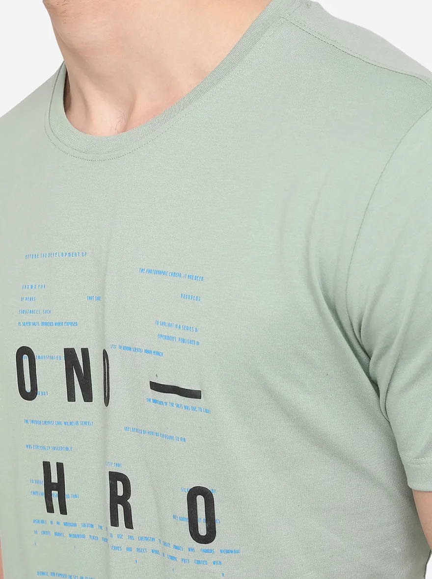 Pista Green Printed Slim Fit T-Shirt | JadeBlue