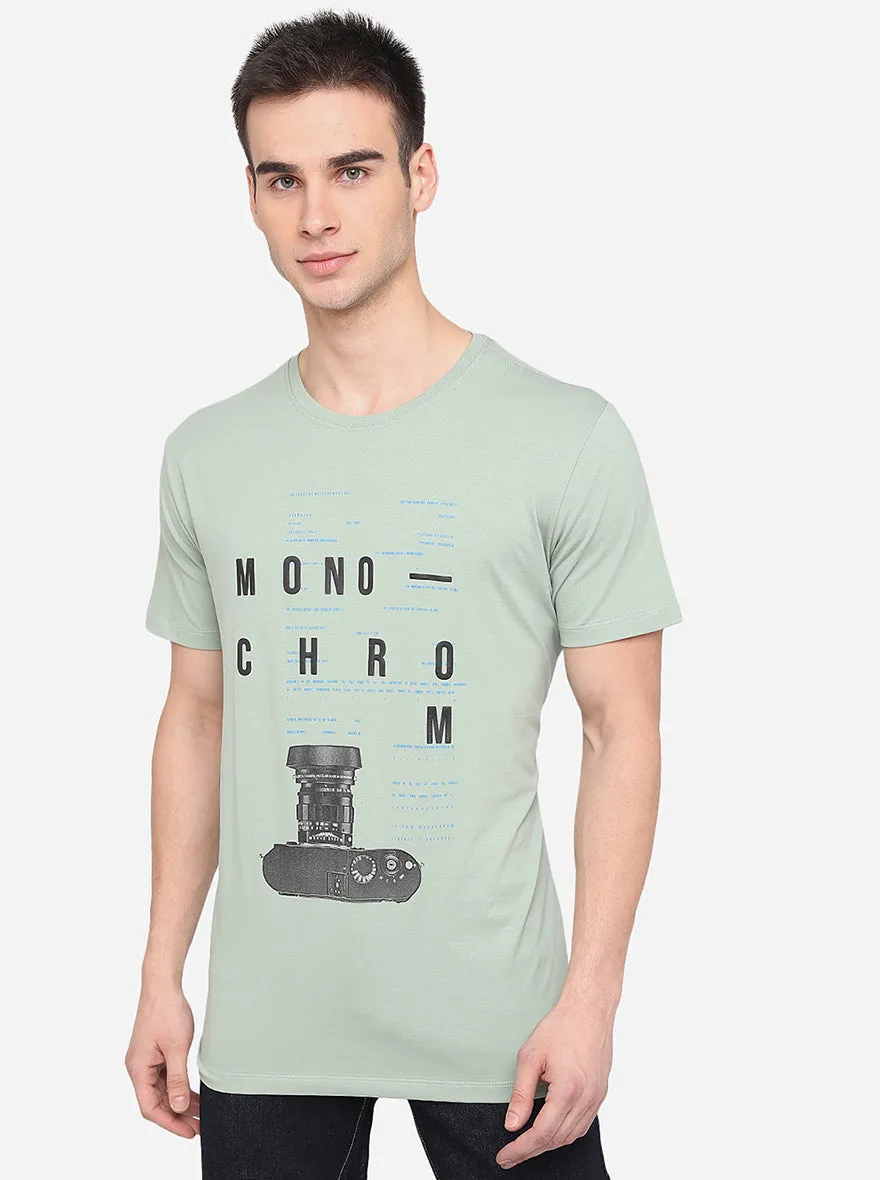 Pista Green Printed Slim Fit T-Shirt | JadeBlue