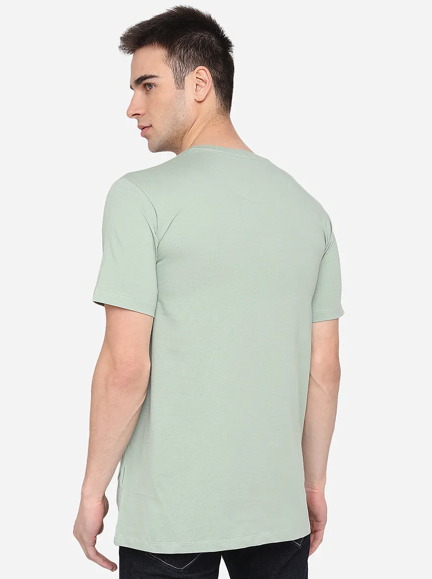 Pista Green Printed Slim Fit T-Shirt | JadeBlue