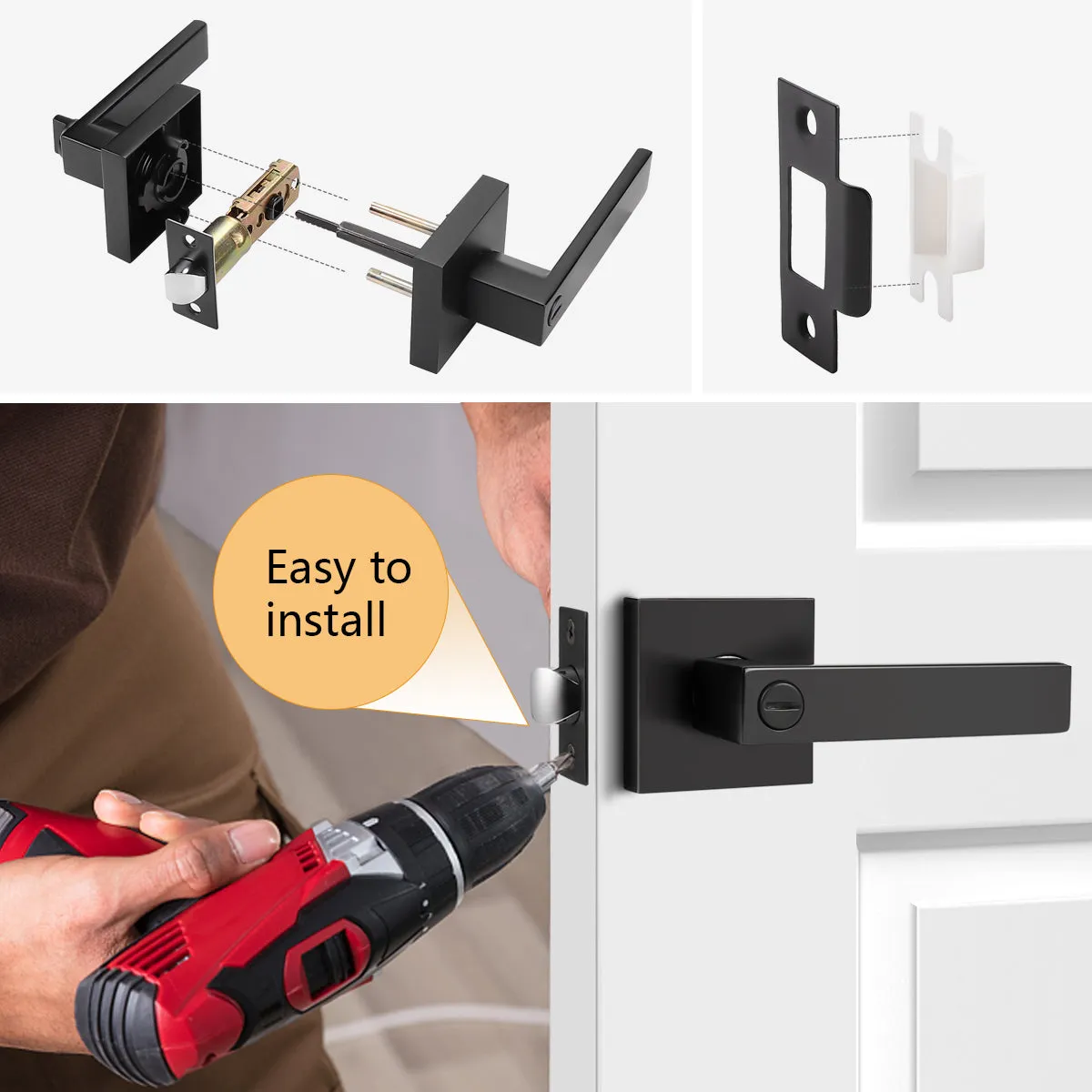Probrico Heavy Duty Flat Black Square Privacy Lock Interior Door Levers Bedromm and Bathroom Door Handles Keyless Bed/Bath Lockset (10 Pack)