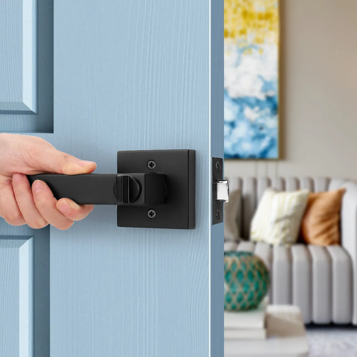 Probrico Heavy Duty Flat Black Square Privacy Lock Interior Door Levers Bedromm and Bathroom Door Handles Keyless Bed/Bath Lockset (10 Pack)
