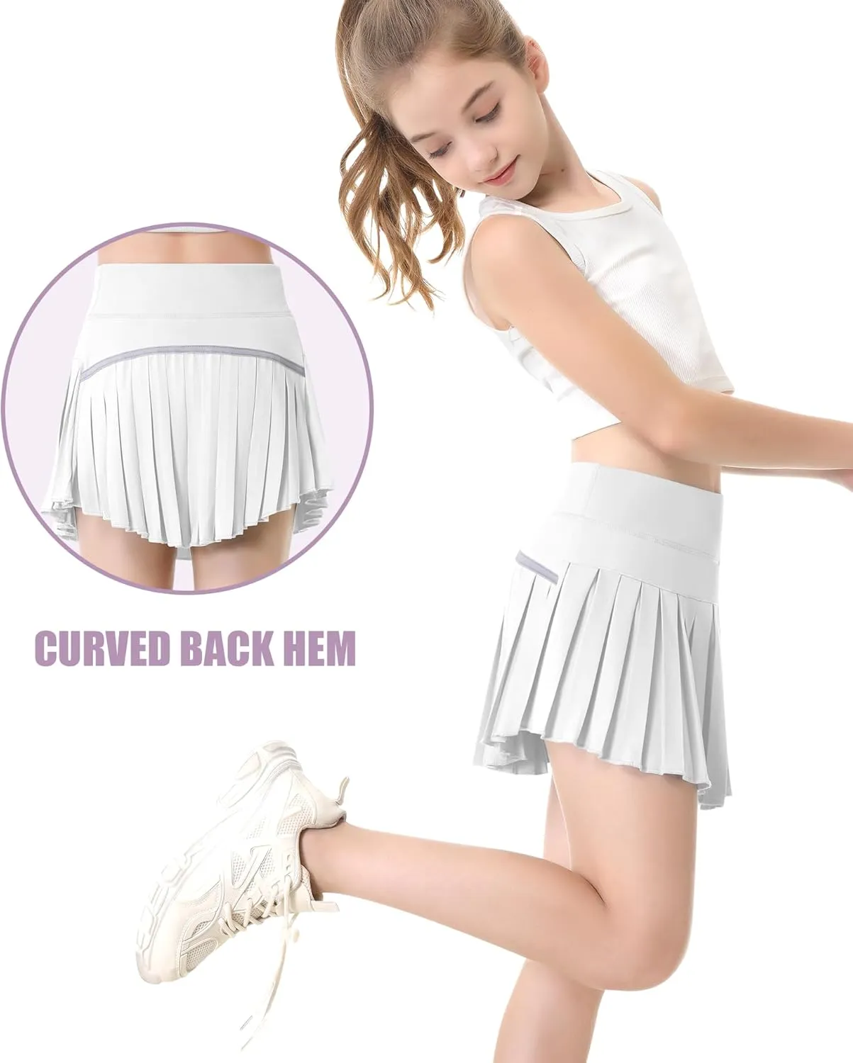 QooNoo Girls Skorts Tennis Skirts for Girls Pleated Athletic Skirt with Pockets Toddler High Waist Cheer Skirt Built-in Short