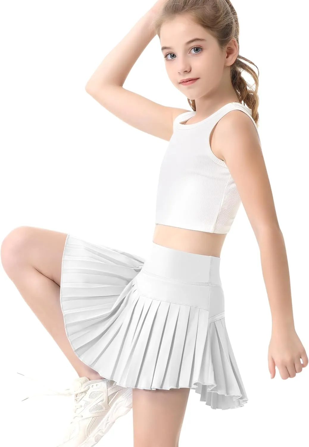 QooNoo Girls Skorts Tennis Skirts for Girls Pleated Athletic Skirt with Pockets Toddler High Waist Cheer Skirt Built-in Short