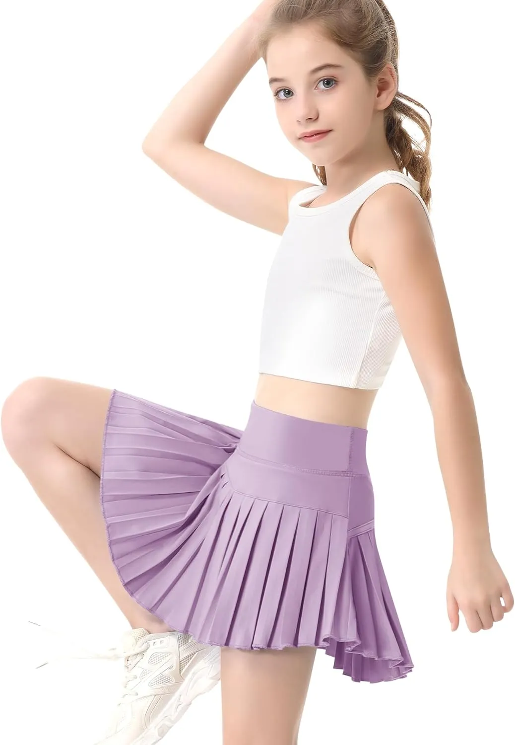 QooNoo Girls Skorts Tennis Skirts for Girls Pleated Athletic Skirt with Pockets Toddler High Waist Cheer Skirt Built-in Short
