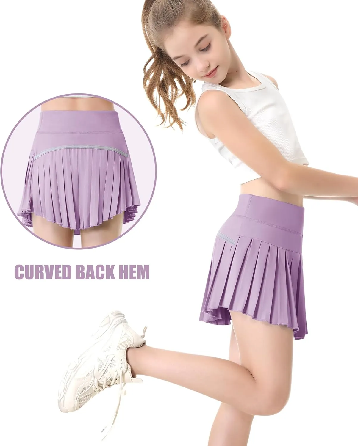 QooNoo Girls Skorts Tennis Skirts for Girls Pleated Athletic Skirt with Pockets Toddler High Waist Cheer Skirt Built-in Short