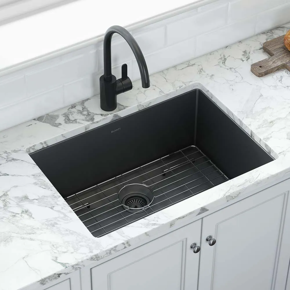 Ruvati 27-inch Undermount Gunmetal Black Stainless Steel Kitchen Sink 16 Gauge Single Bowl – RVH6127BL