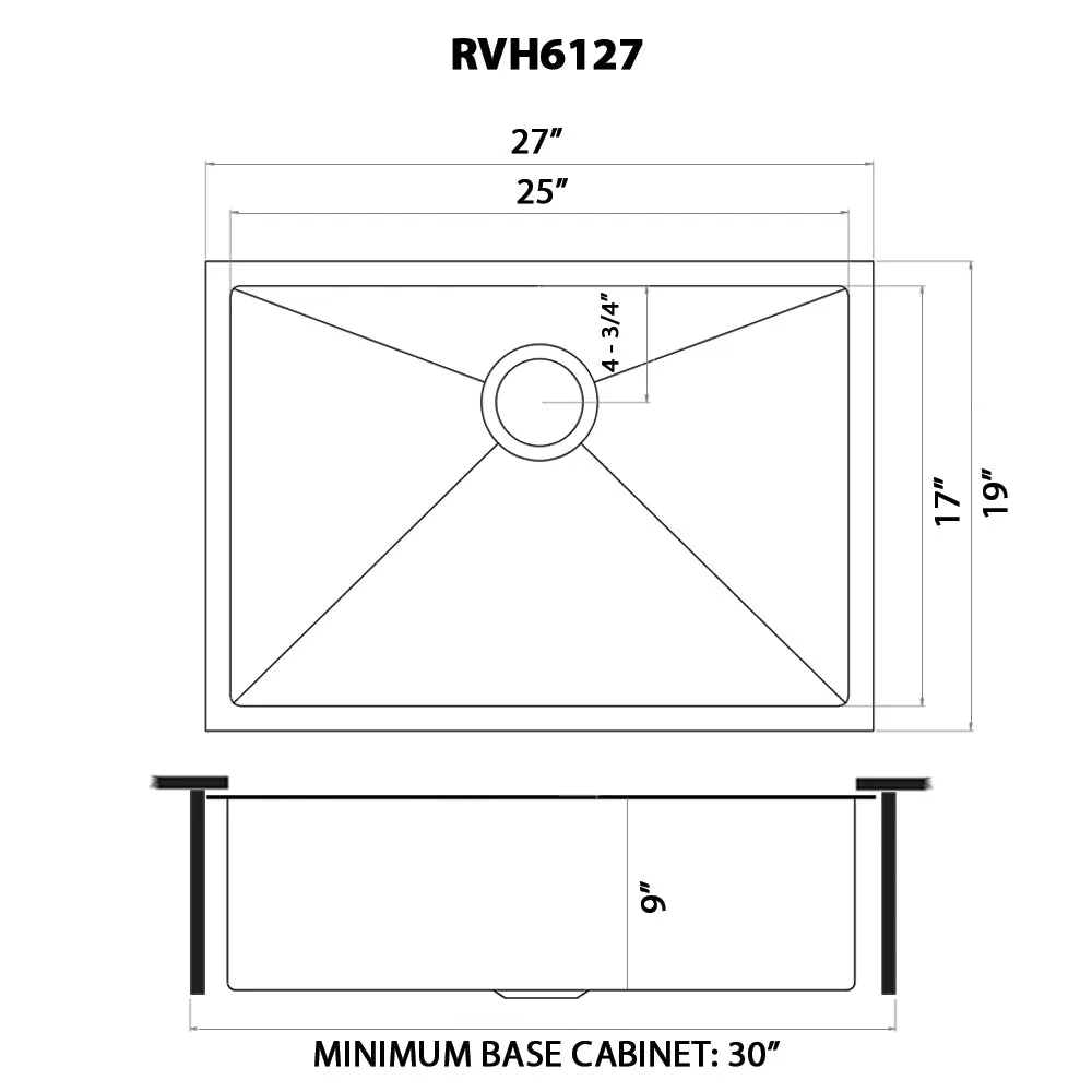 Ruvati 27-inch Undermount Gunmetal Black Stainless Steel Kitchen Sink 16 Gauge Single Bowl – RVH6127BL