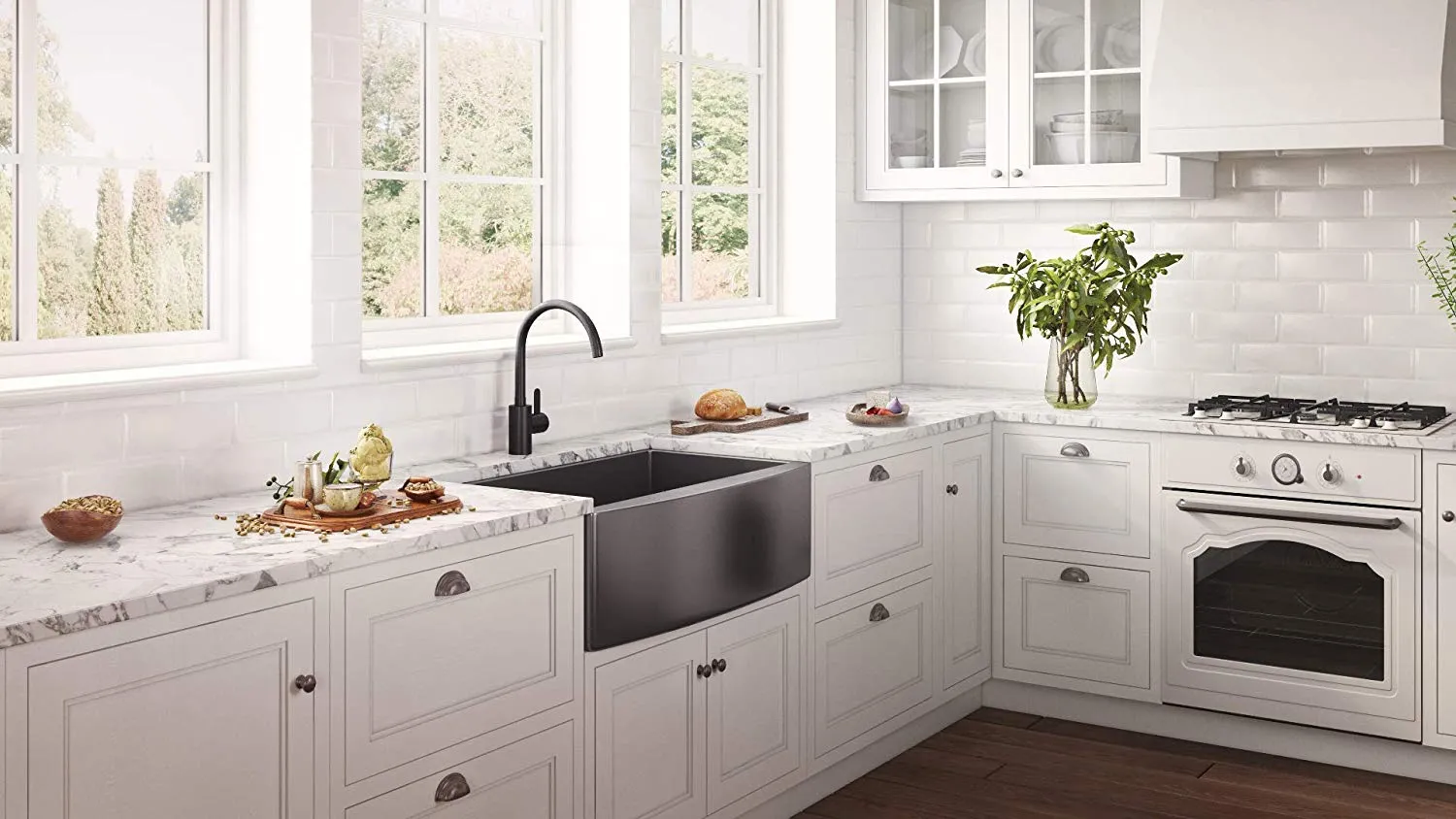 Ruvati Gunmetal Black Matte Stainless Steel 36-inch Apron-Front Farmhouse Kitchen Sink – Single Bowl – RVH9880BL