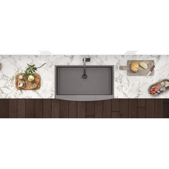 Ruvati Gunmetal Black Matte Stainless Steel 36-inch Apron-Front Farmhouse Kitchen Sink – Single Bowl – RVH9880BL