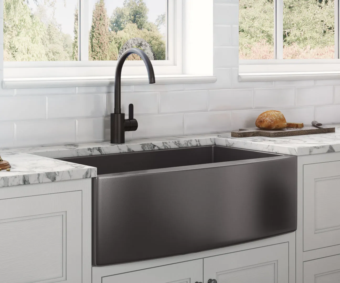 Ruvati Gunmetal Black Matte Stainless Steel 36-inch Apron-Front Farmhouse Kitchen Sink – Single Bowl – RVH9880BL
