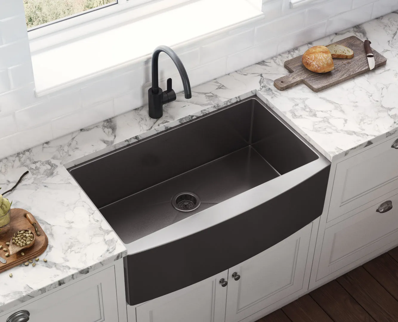 Ruvati Gunmetal Black Matte Stainless Steel 36-inch Apron-Front Farmhouse Kitchen Sink – Single Bowl – RVH9880BL