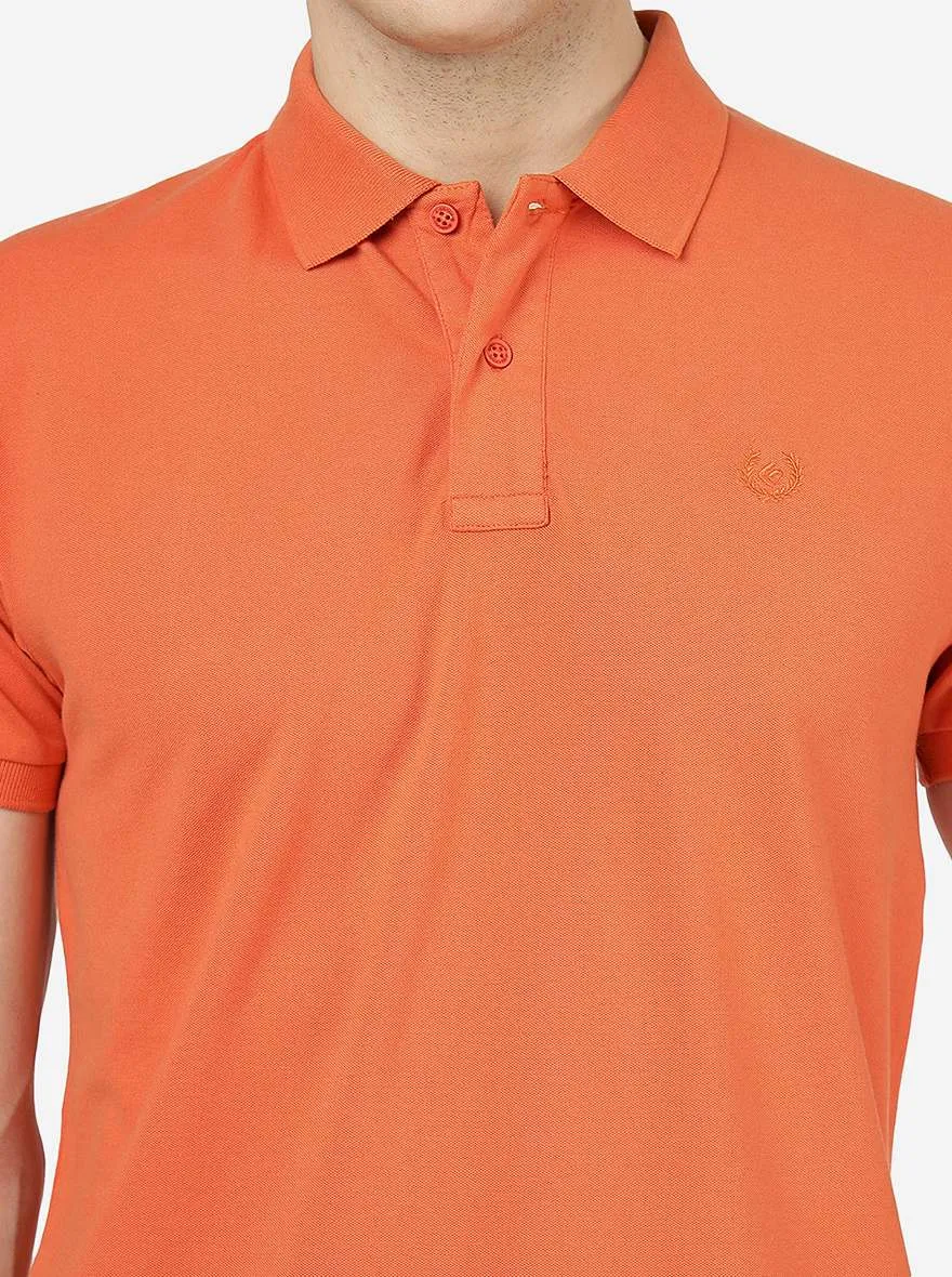 Salmon Solid Slim Fit Polo T-Shirt | Greenfibre