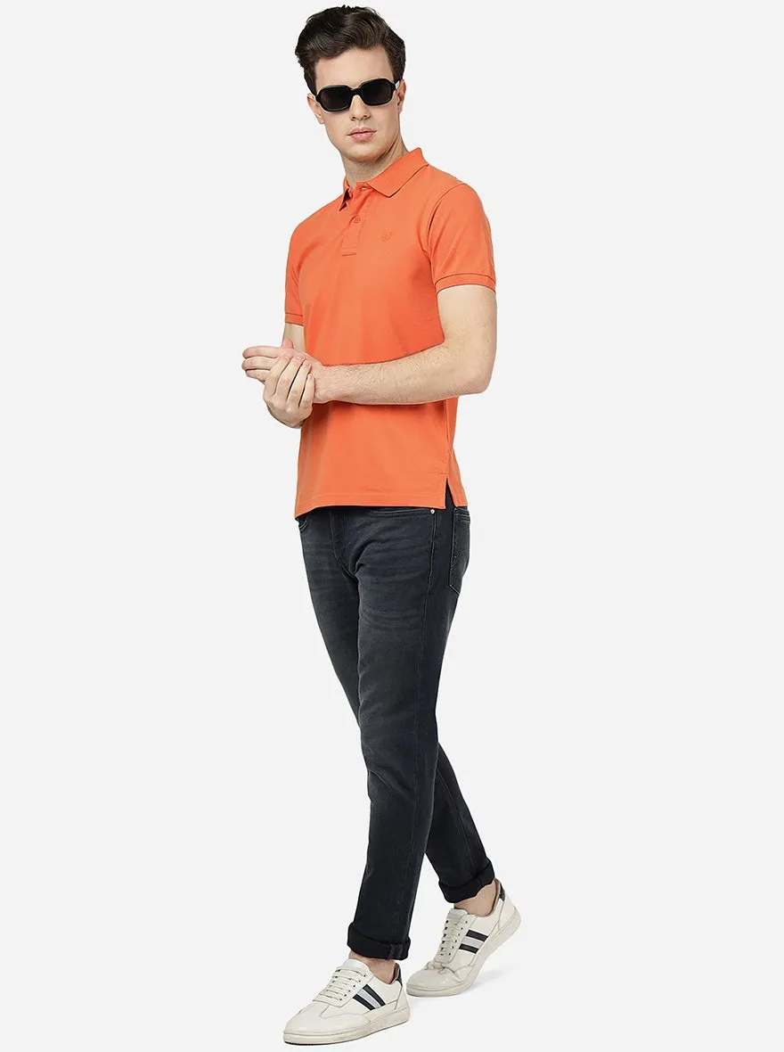 Salmon Solid Slim Fit Polo T-Shirt | Greenfibre