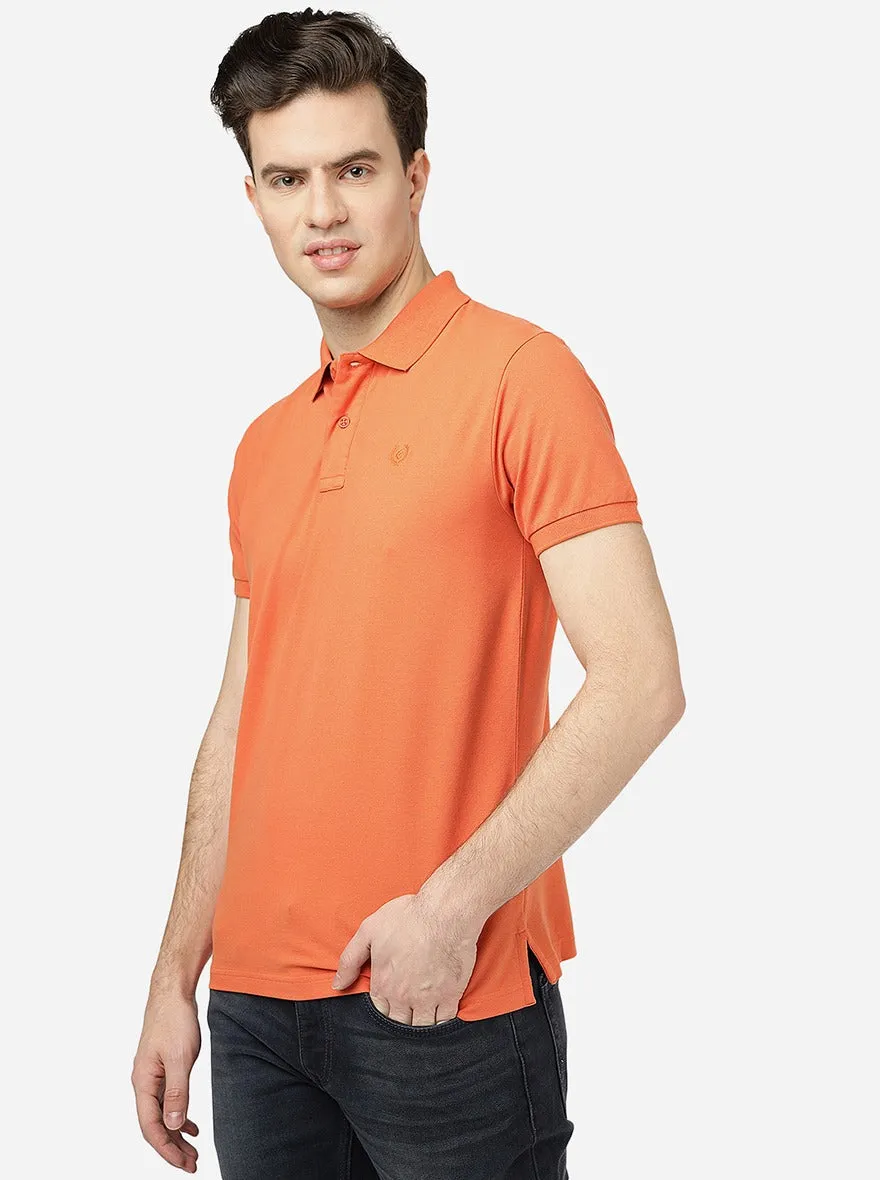 Salmon Solid Slim Fit Polo T-Shirt | Greenfibre