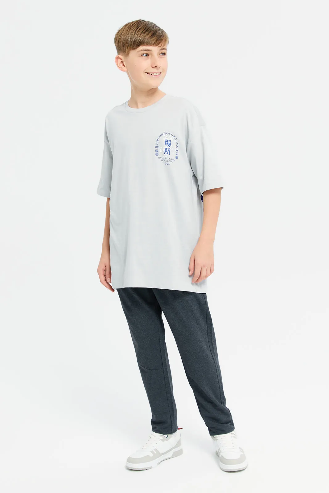 Senior Boys Grey Kumamoto City Name Oversize T-Shirt