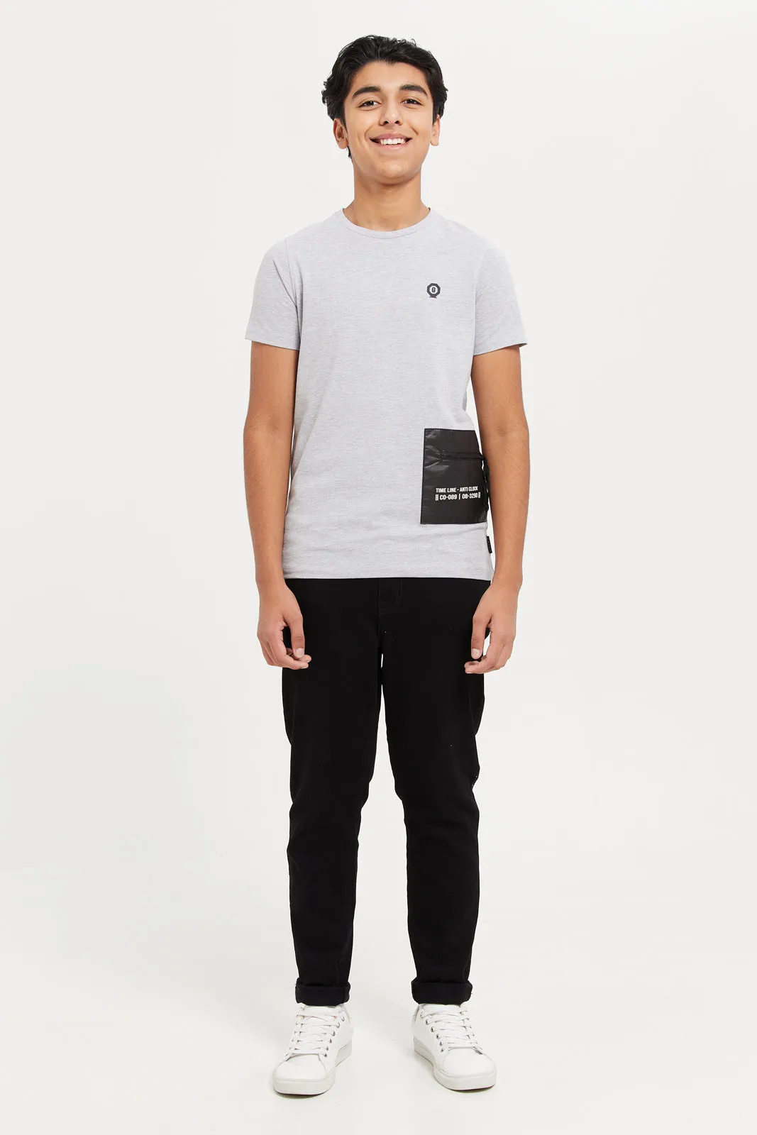 Senior Boys Grey Zip Pocket T-Shirt