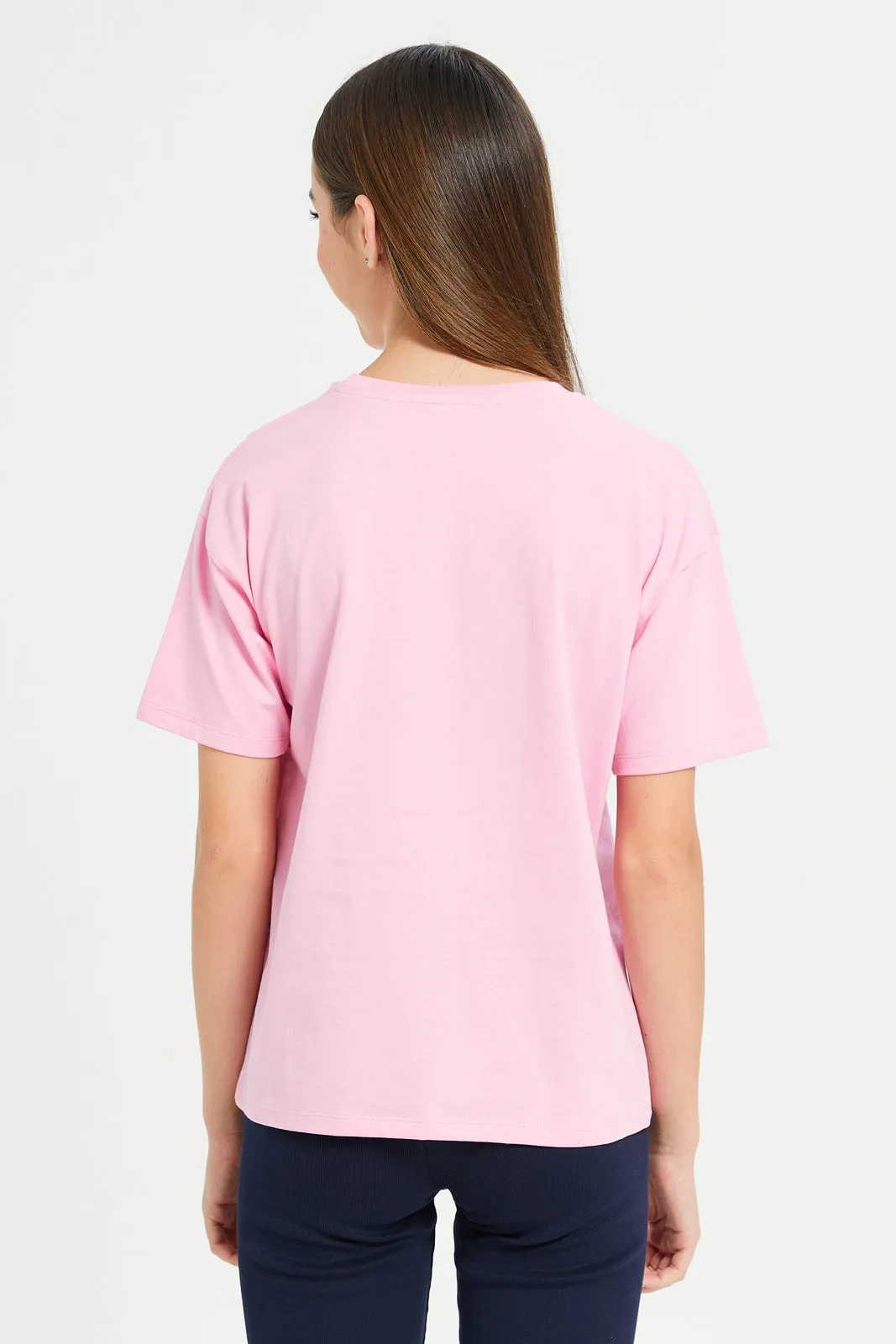 Senior Girls Pink Oversize Embellished T-Shirt