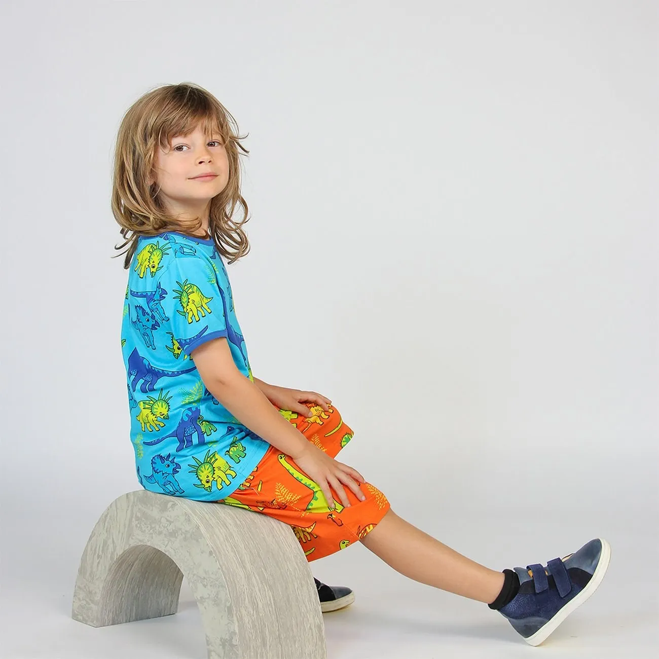 Småfolk Blue Atoll T-Shirt With Dinosaur