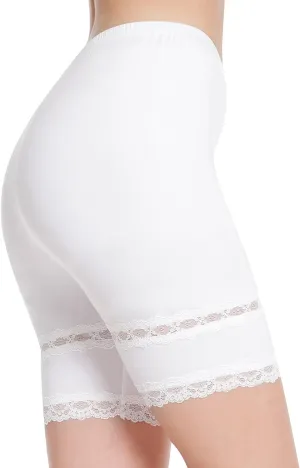 Subuteay Slip Shorts for Under Dresses Women Lace Under Dress Short Women Panties Mid Waisted White L
