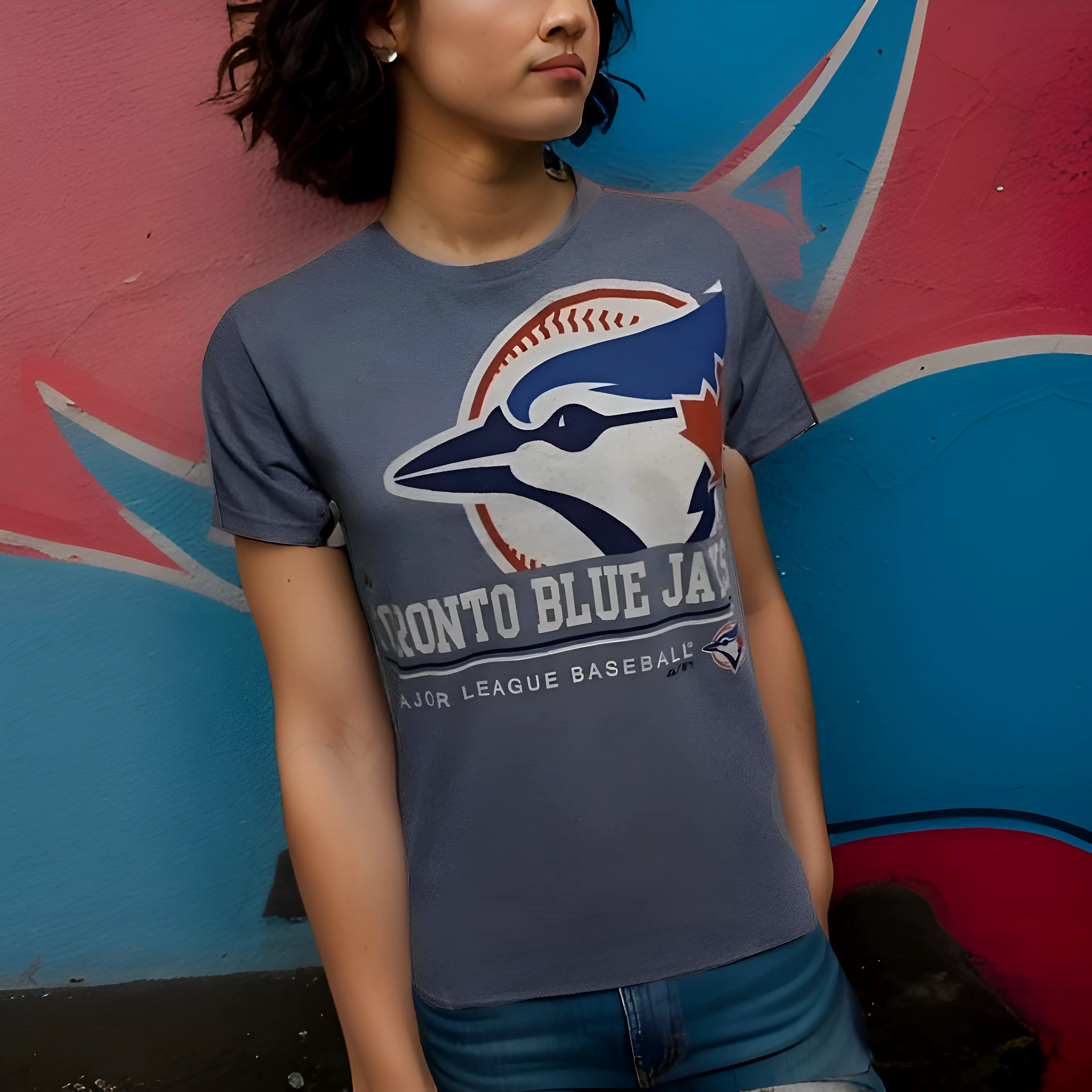 ^TORONTO BLUE JAYS^ SHORT SLEEP T-SHIRTS (BY MAJESTIC) (DISTRESSED LOGO)