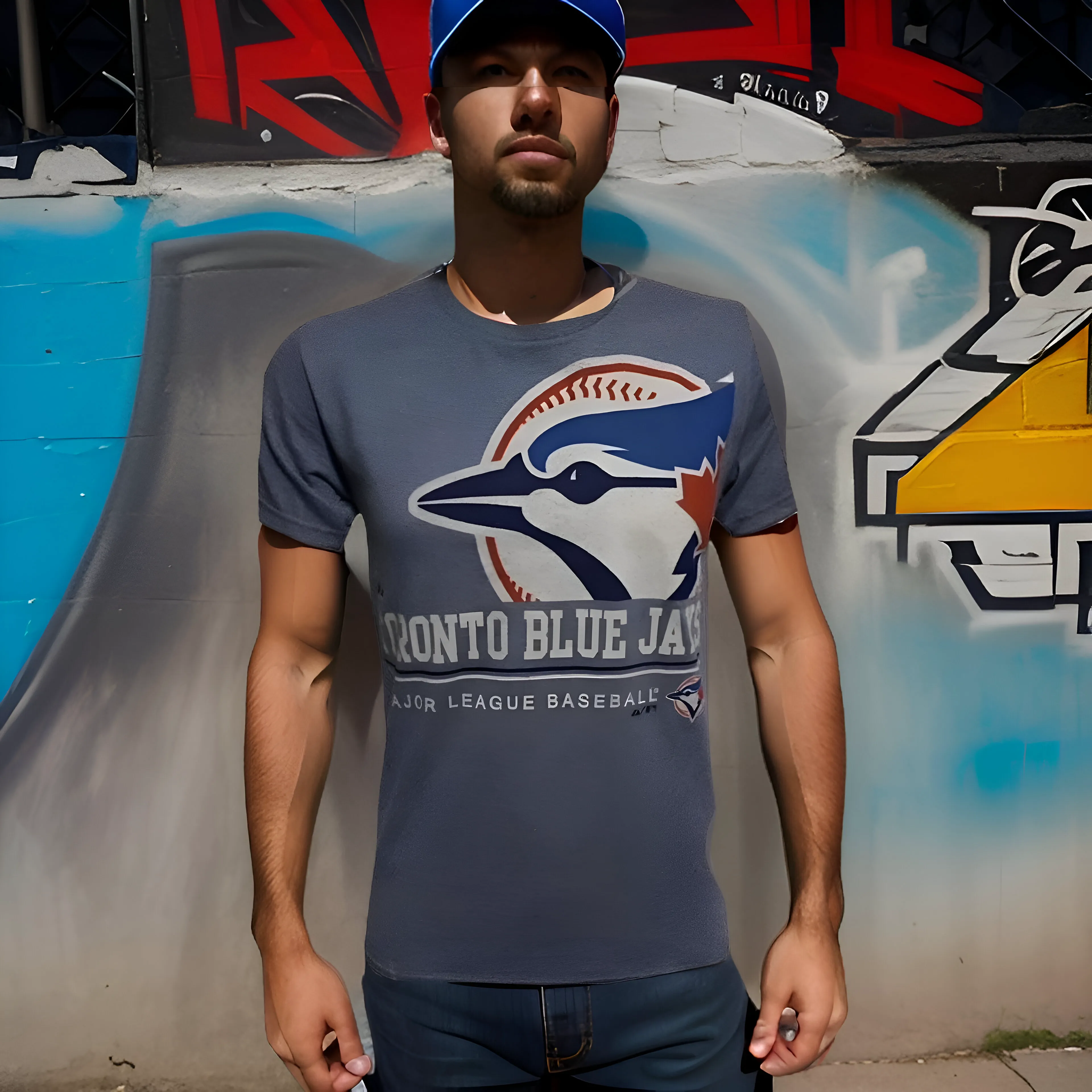 ^TORONTO BLUE JAYS^ SHORT SLEEP T-SHIRTS (BY MAJESTIC) (DISTRESSED LOGO)