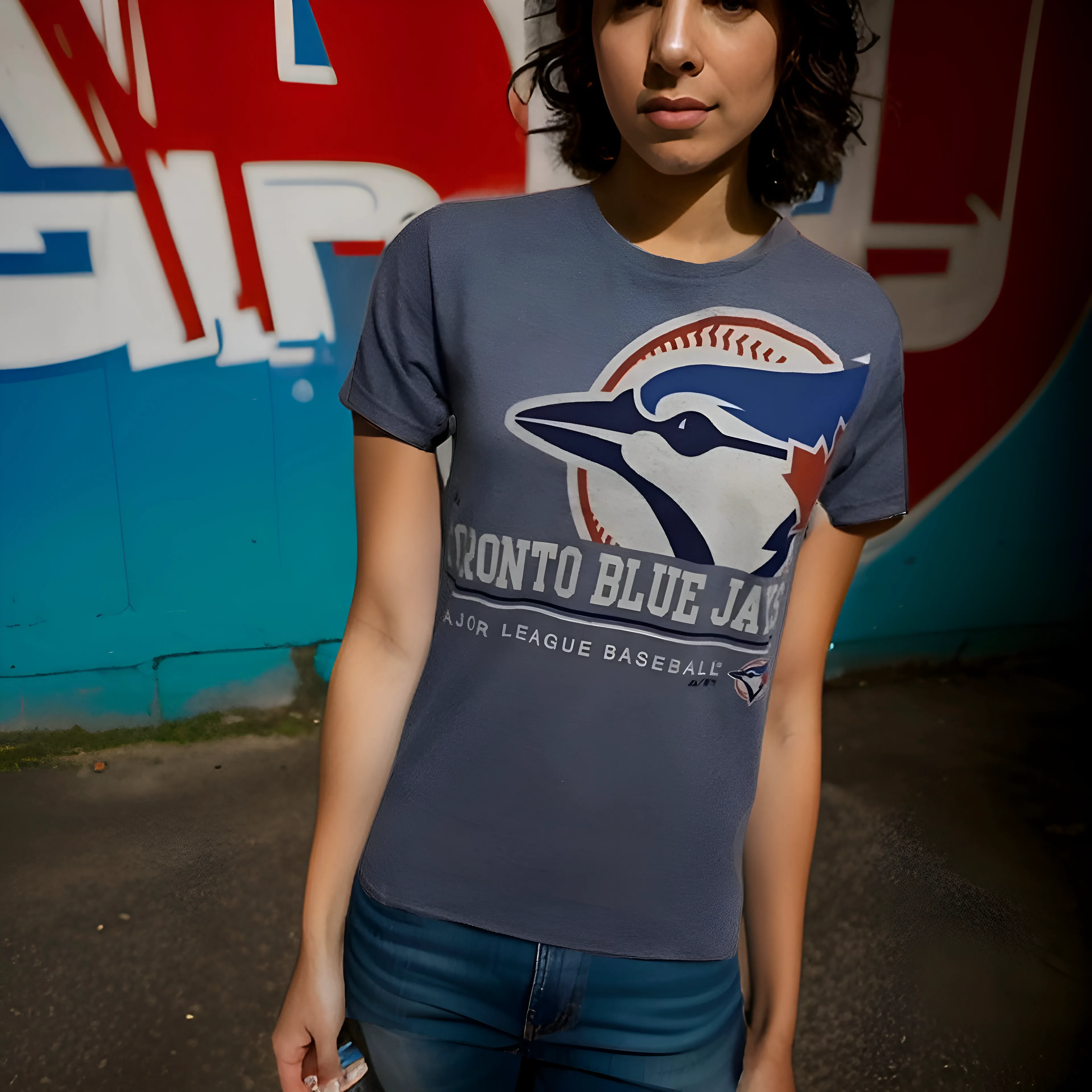 ^TORONTO BLUE JAYS^ SHORT SLEEP T-SHIRTS (BY MAJESTIC) (DISTRESSED LOGO)