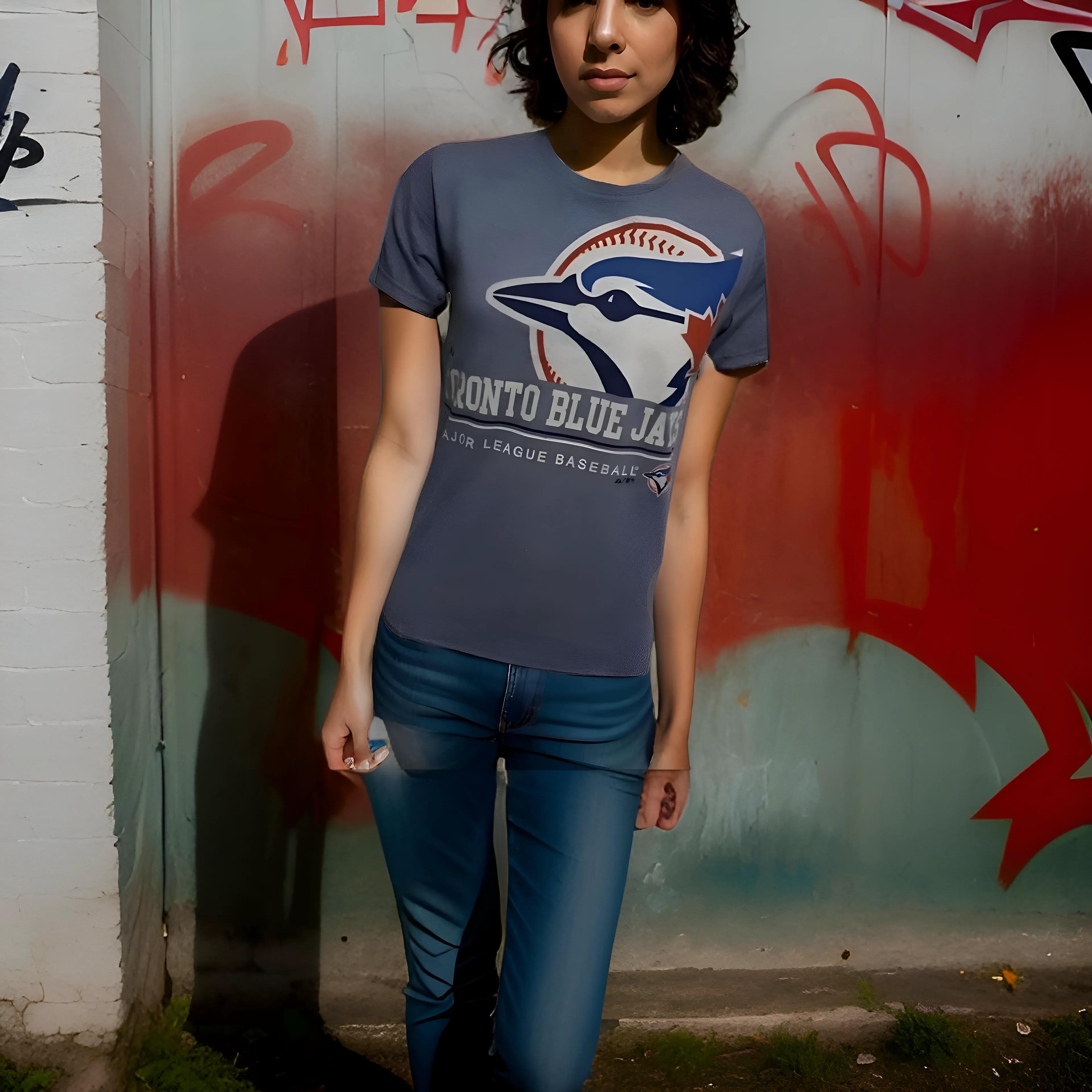 ^TORONTO BLUE JAYS^ SHORT SLEEP T-SHIRTS (BY MAJESTIC) (DISTRESSED LOGO)