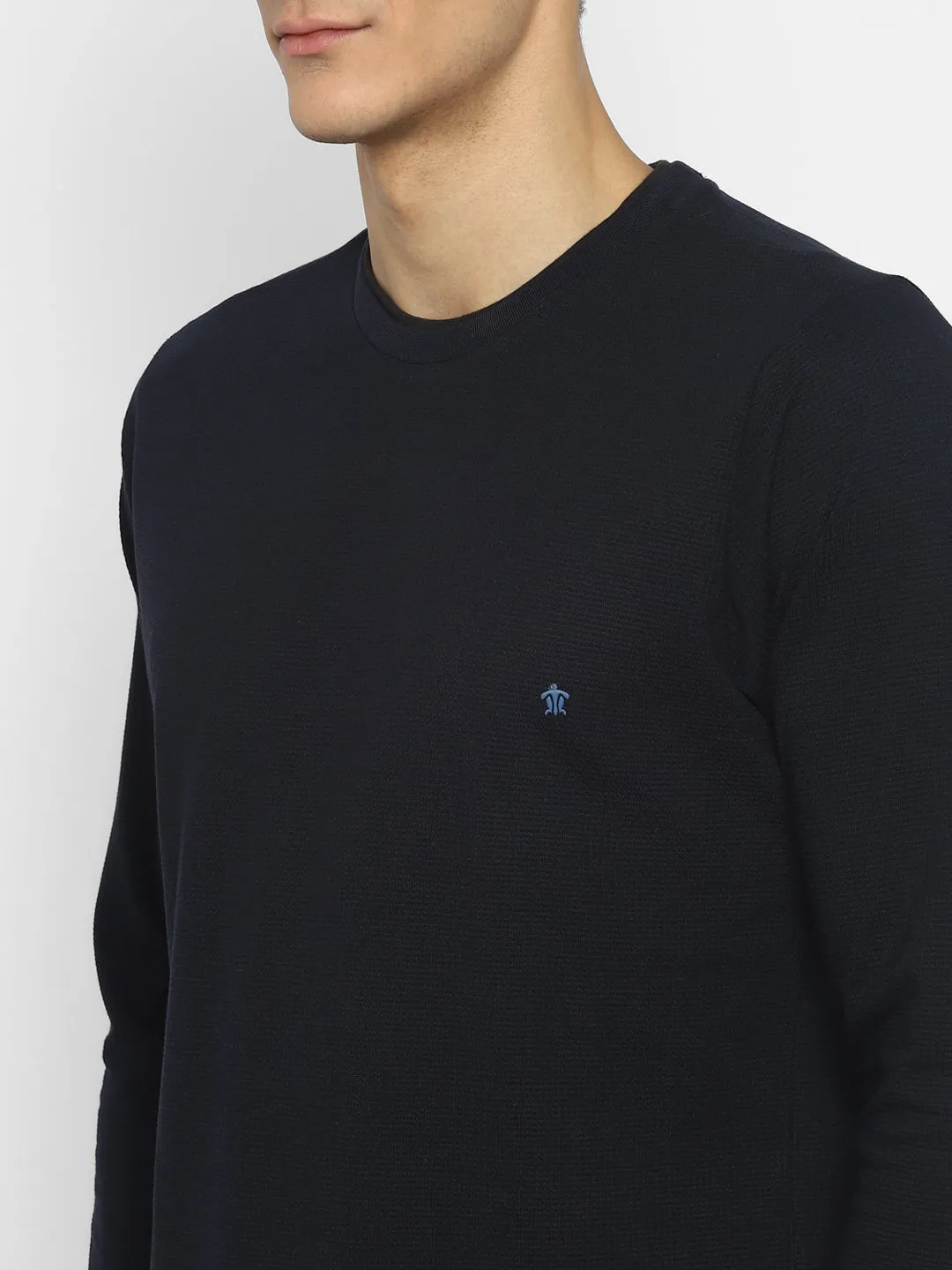 Turtle Men Navy Blue Self Design Polo Neck T-Shirts