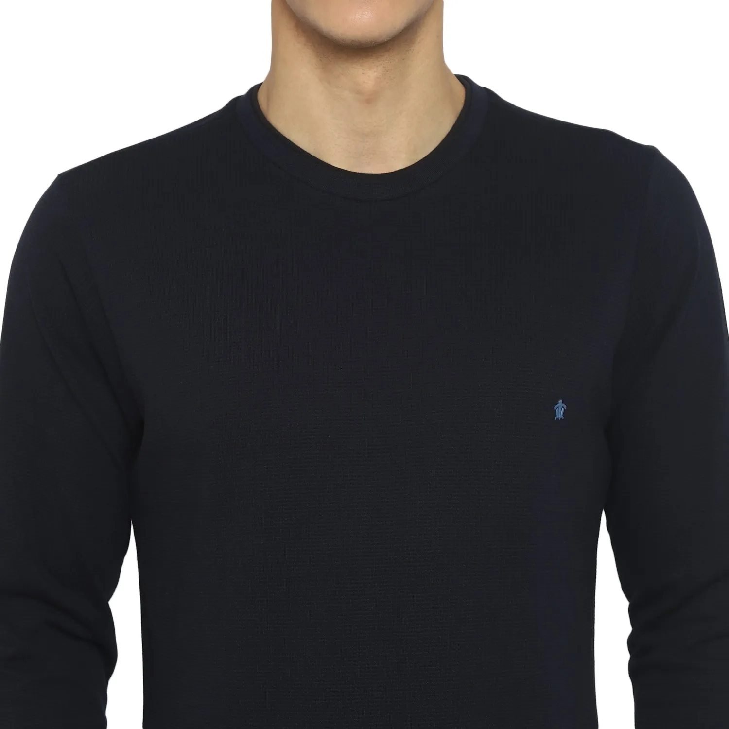 Turtle Men Navy Blue Self Design Polo Neck T-Shirts